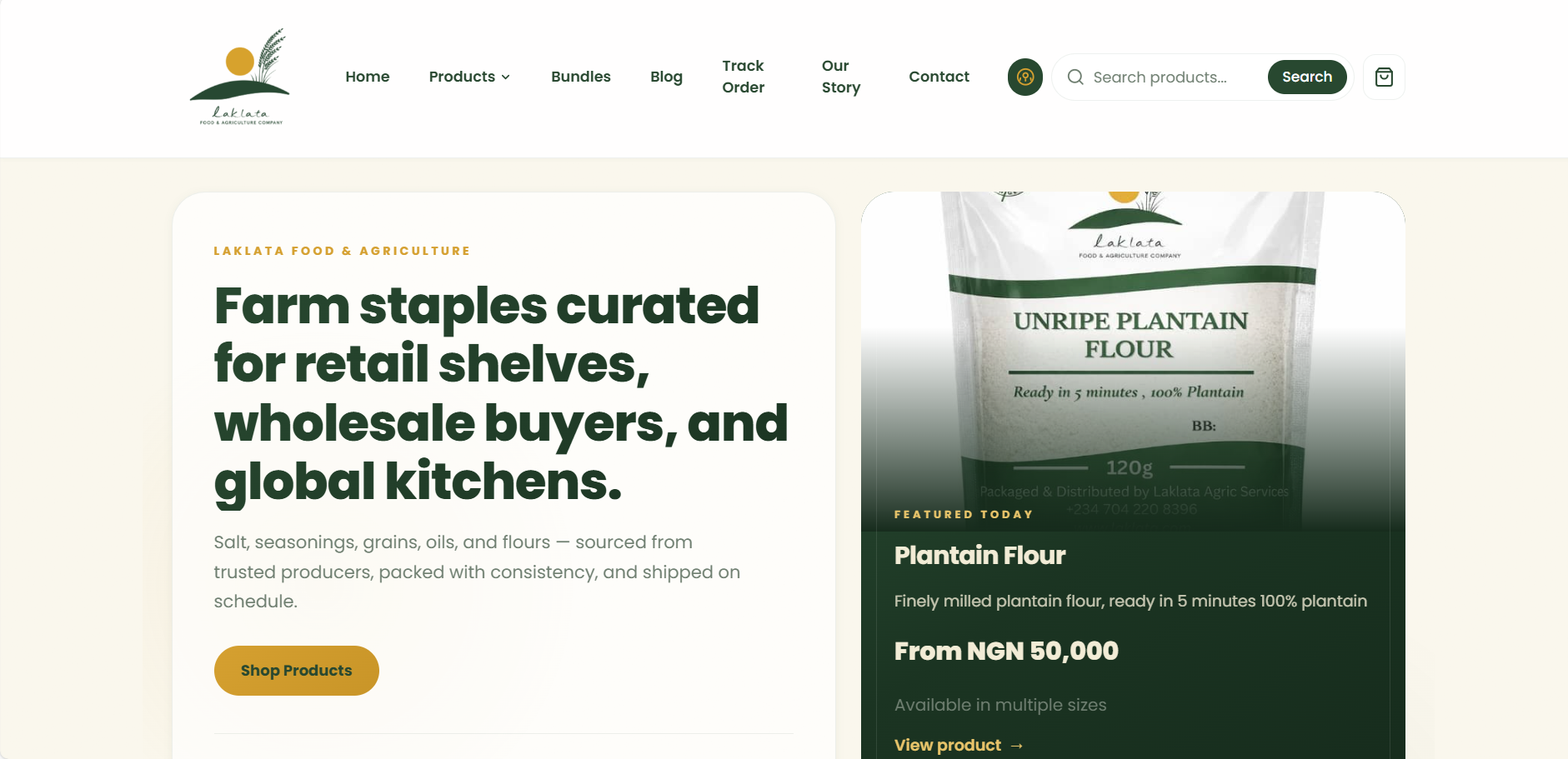 Laklata farm storefront homepage